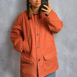Vintage 90s L.L. Bean Women’s Corduroy Collar Button Front Barn Coat Jacket XL